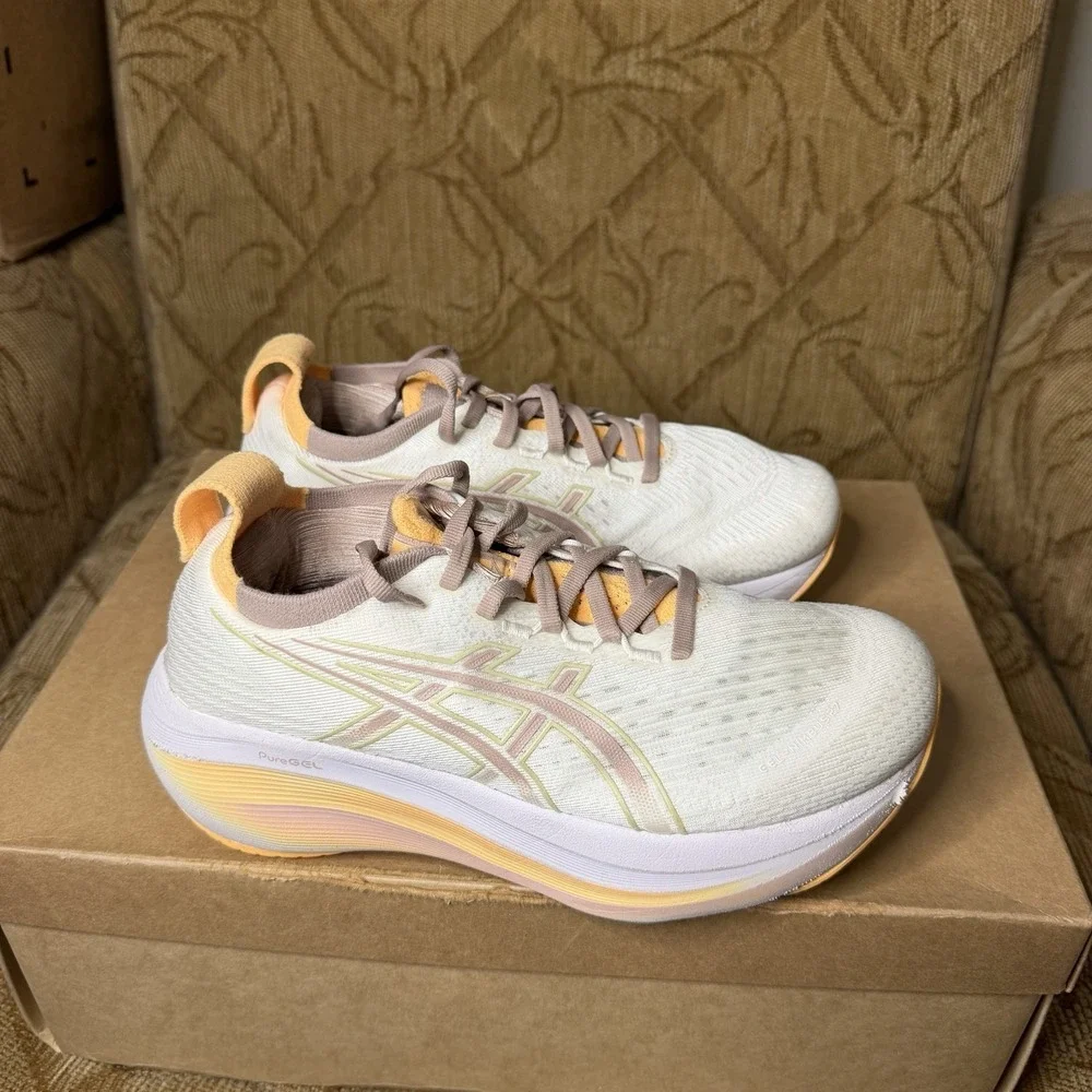 ASICS Gel-Nimbus 27 White Fawn 1012B753-103 Women's Size 6.5 Running Shoes